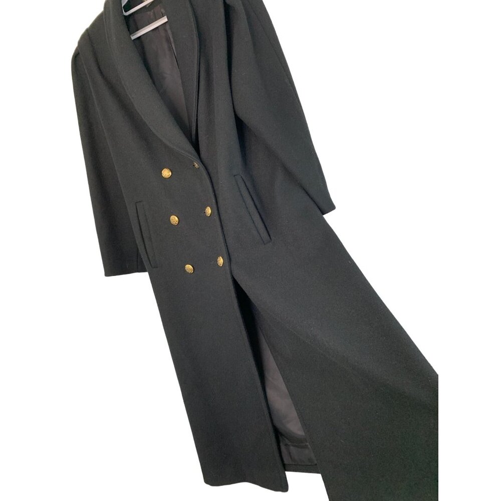 Michelle Francois Black Wool Long Trench Coat Size Large